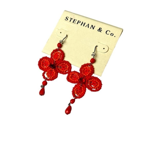 Earrings Stephan & Co. Orange & Coral Beaded Boho - Picture 1 of 5